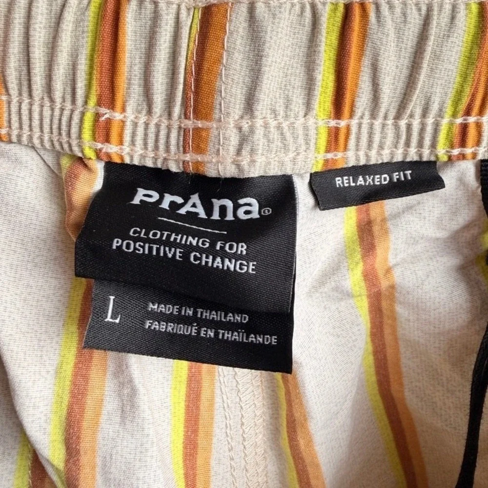prAna Mens Indio Heritage Short L Yarrow Orange Yellow Striped Sustainable Beach - Picture 6 of 9
